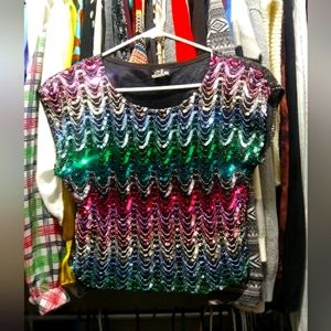 Vintage Sequin Crop Top 80's Raimbow Colors Rio EUC Must See Medium